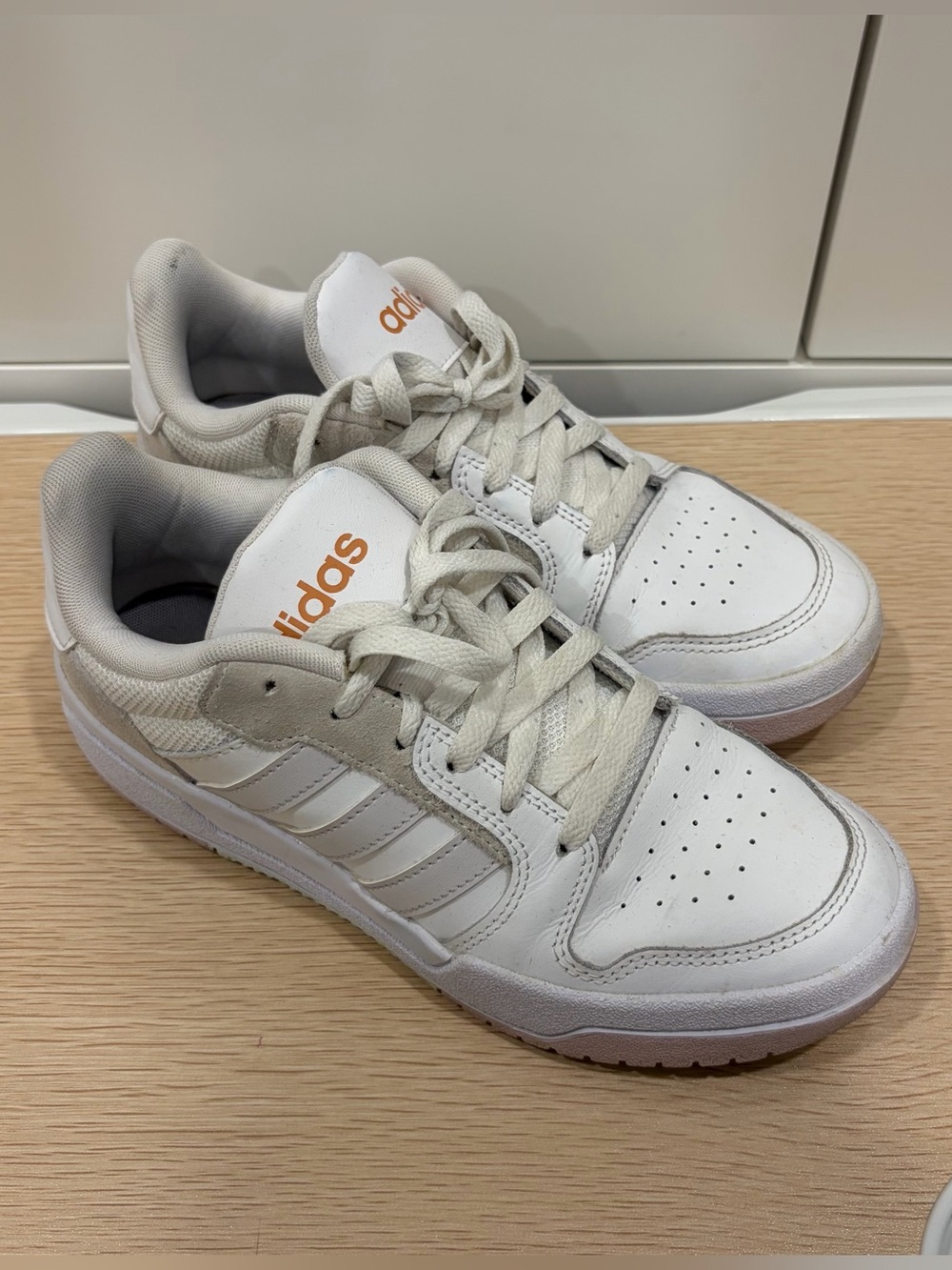 adidas White Sneakers with Orange Logo Accents
